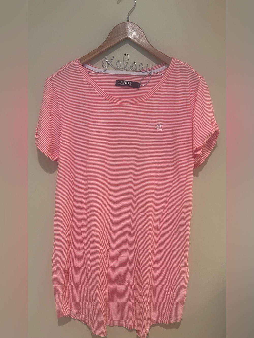Lauren Ralph Lauren Red Stripe Long Pajama Shirt Cotton Blend Size XL